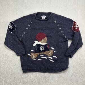 Vintage PB&J Sport Teddy Bear Snowflake Ralph Lauren Inspired Cozy Sweater Sz L